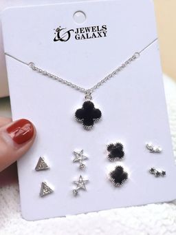 Jewels Galaxy - Clover inspired Silver Plated Multi-Piece Jewellery Set For Women & Girls (Set of 5)