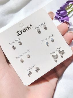 Jewels Galaxy - Silver Plated Heart Inspired Silver Toned Studs Earrings (Pack of 6)