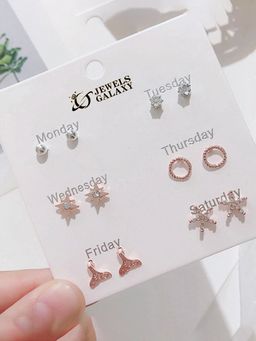 Jewels Galaxy - Rose Gold Plated Star Inspired Studs Earrings (Pack of 6)