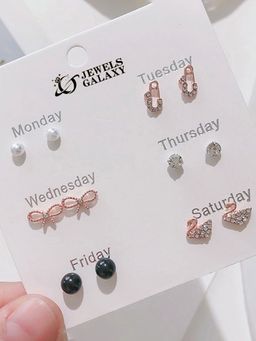 Jewels Galaxy - Rose Gold Plated Swan Inspired Studs Earrings (Pack of 6)