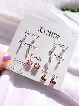 Jewels Galaxy - Silver Plated Heart Inspired Silver Toned Studs Earrings (Pack of 7)