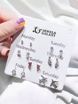 Jewels Galaxy - Silver Plated Stars Inspired Silver Toned Studs Earrings (Pack of 7)