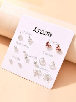 Jewels Galaxy - Silver Plated Stars Inspired Silver Toned Studs Earrings (Pack of 7)