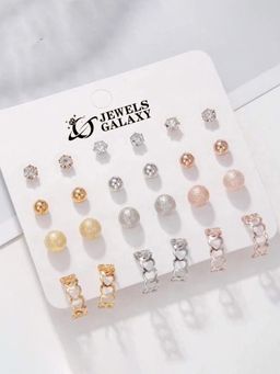 Jewels Galaxy - Gold Plated Gold-Toned Contemporary Earrings (Pack of 12)