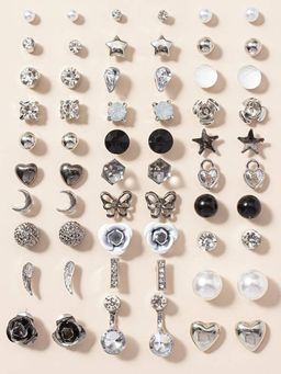 Jewels Galaxy - Silver Plated Black & White Studs of 30 Pair