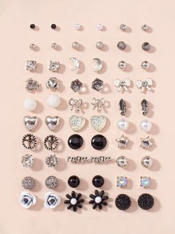 Jewels Galaxy - Silver Plated Black & White Studs of 30 Pair