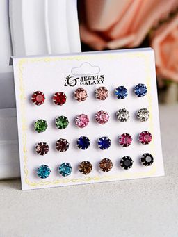 Jewels Galaxy - Silver Plated Multicolor Studs of 12 Pair