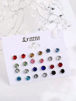 Jewels Galaxy - Silver Plated Multicolor Studs of 12 Pair