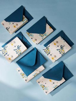 Fabindia - Blue Gaj Paper Gift Card with Matching Envelopes (Set Of 6)