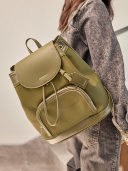MIRAGGIO - Women Green Textured Wanderlust Backpack - Green (L)