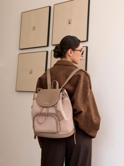 MIRAGGIO - Women Taupe Textured Wanderlust Backpack - Taupe (L)