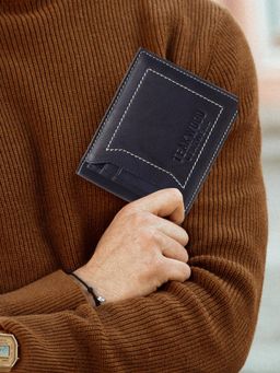 Teakwood - Men’s Blue Leather Two-Fold Wallet