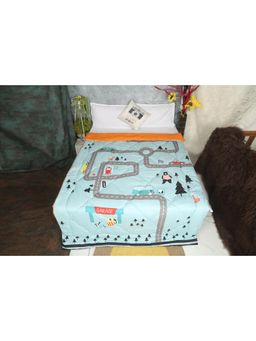 NEW COMERS - Blue Printed Reversible Single Bed Blanket for Kids