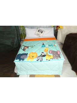NEW COMERS - Blue Printed Reversible Single Bed Blanket for Kids
