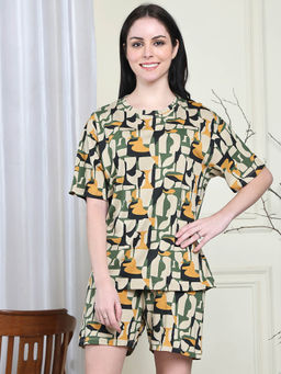 Kanvin - Green Women's Top with Shorts (Set of 2)