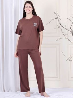Kanvin - Brown Women's Top with Pyjama (Set of 2)