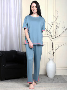 Kanvin - Blue Women's Top with Pyjama (Set of 2)