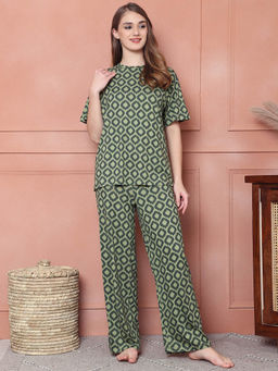Kanvin - Green Women's Top with Pyjama (Set of 2)