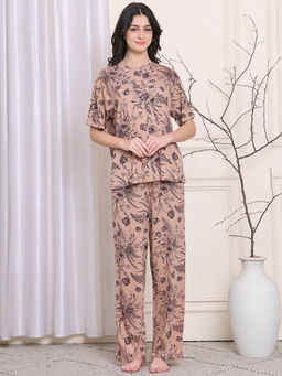 Kanvin - Brown Women's Top with Pyjama (Set of 2)