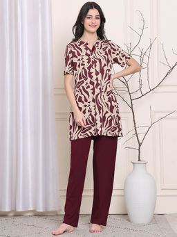Kanvin - Maroon Women's Top with Pyjama (Set of 2)