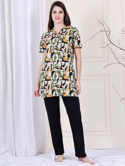 Kanvin - Green Women's Top with Pyjama (Set of 2)