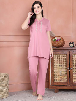 Kanvin - Pink Women's Top with Pyjama (Set of 2)