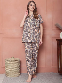 Kanvin - Grey Women's Printed Shirt with Pyjama (Set of 2)