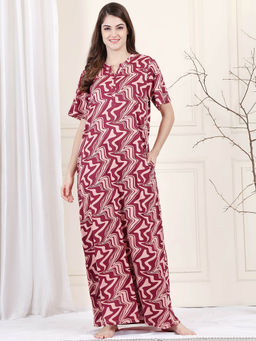 Kanvin - Red Women's Printed Long Nighty