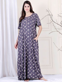 Kanvin - Purple Women's Floral Long Nighty