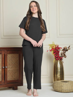 Kanvin - Black Women's Top with Pyjama (Set of 2)