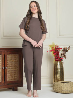 Kanvin - Brown Women's Top with Pyjama (Set of 2)