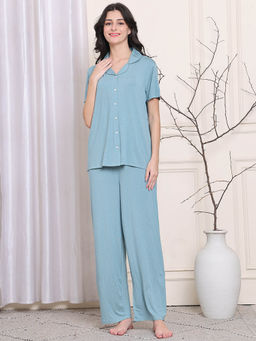 Kanvin - Blue Women's Shirt with Pyjama (Set of 2)