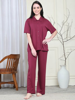 Kanvin - Red Women's Shirt with Pyjama (Set of 2)