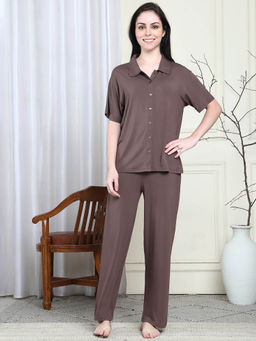 Kanvin - Brown Women's Shirt with Pyjama (Set of 2)