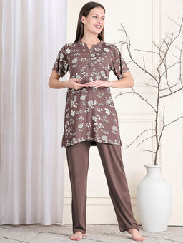 Kanvin - Brown Women's Top with Pyjama (Set of 2)