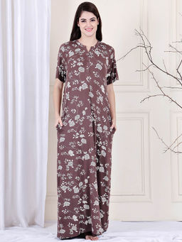 Kanvin - Brown Women's Floral Long Nighty