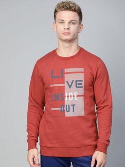 Alcis - Men Rust Typography Printed Sweatshirt