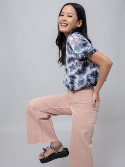 Twenty Dresses by Nykaa Fashion - Multicolor Tie And Dye Round Neck Crop T Shirt