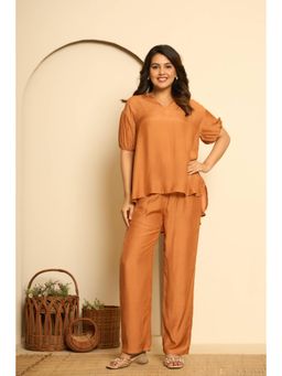 Kasya - Rust Solid Muslin Co-Ord Set