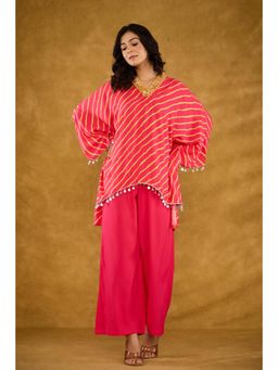 Kasya - Pink Leheriya Printed Viscose Kaftan with Palazzo