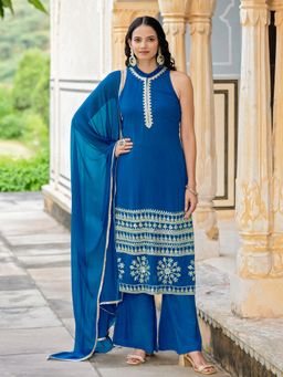 Kasya - Royal Blue Embroidered Kurta with Palazzo and Dupatta