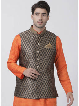Vastramay - Men Black Silk Blend Nehru Jacket