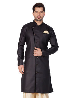 Vastramay - Men Black Cotton Blend Sherwani Only Top