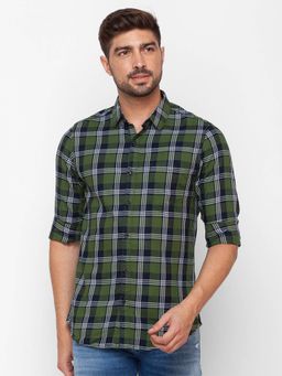 Spykar - Olive Green Cotton Full Sleeve Checks Shirt for Men