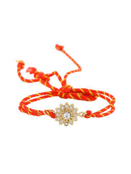 Estele - Gold Plated Sublime Floral Designer Rakhi with Austrian Crystals & Silk Thread