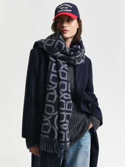 GANT - Women Navy Blue Printed Fringed Scarf
