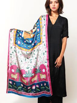 Maatir - Shreenathji Pichwai with Cows Soft Vegan Silk Stole