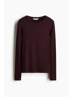 H&M - Women Red Ribbed Cotton Top