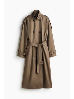 H&M - Women Beige Double-Breasted Twill Trench Coat