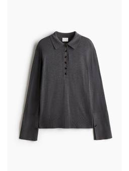 H&M - Women Grey Fine-Knit Polo Shirt